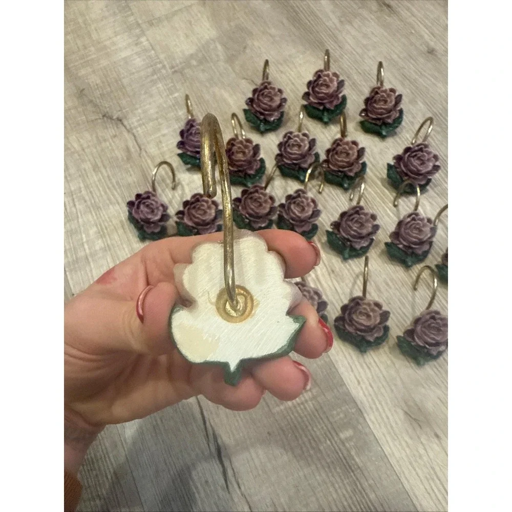 Set of 20 Vintage Shabby Chic Rose‎ Shower Curtain Hooks - Mauve/Dusty Rose